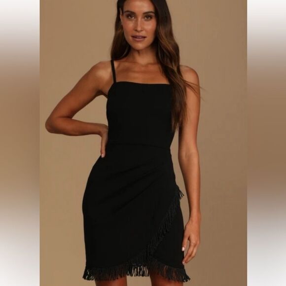 Lulus Everytime we touch Fringe Wrap Skirt Dress - Picture 1 of 6